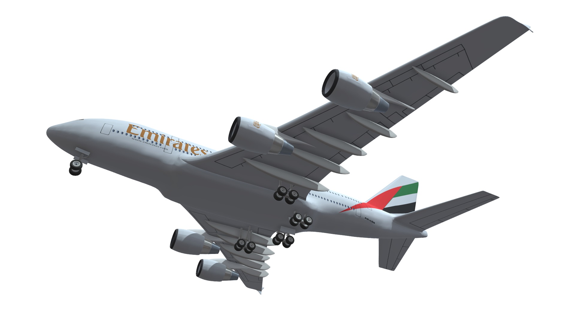 3D model Airbus A380 Emirates Airlines - This is a 3D model of the Airbus A380 Emirates Airlines. The 3D model is about a large airplane flying in the sky.