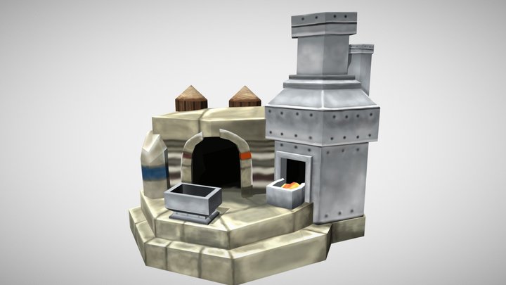 hand-painted cave building 3D Model