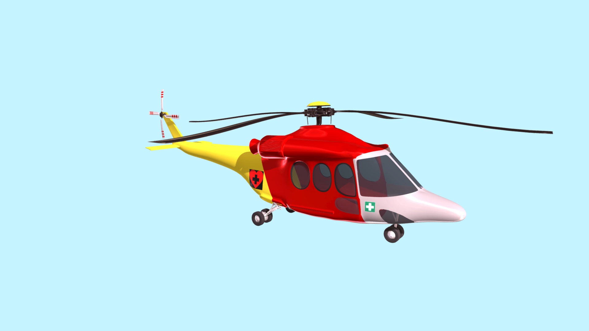 3D model Helicopter - This is a 3D model of the Helicopter. The 3D model is about a red helicopter in the sky.