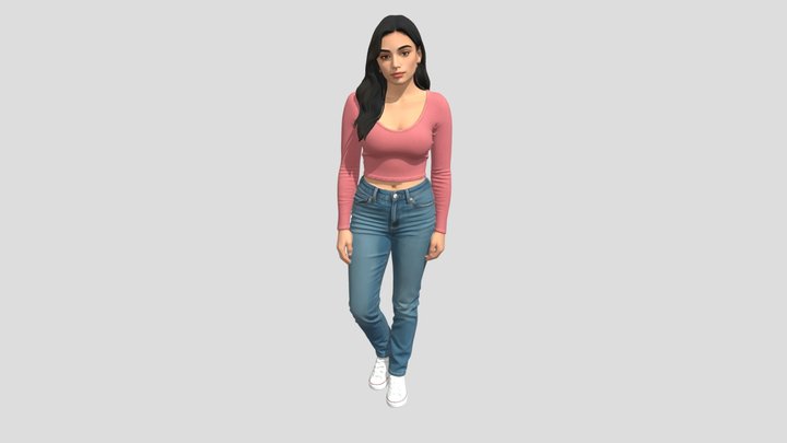Pink Cropped Knit Top with Jeans – Modelo 3D gratuito STL