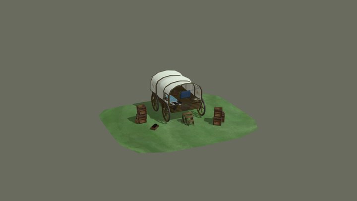 OLD MUSICIAN WOODEN CART 3D Model