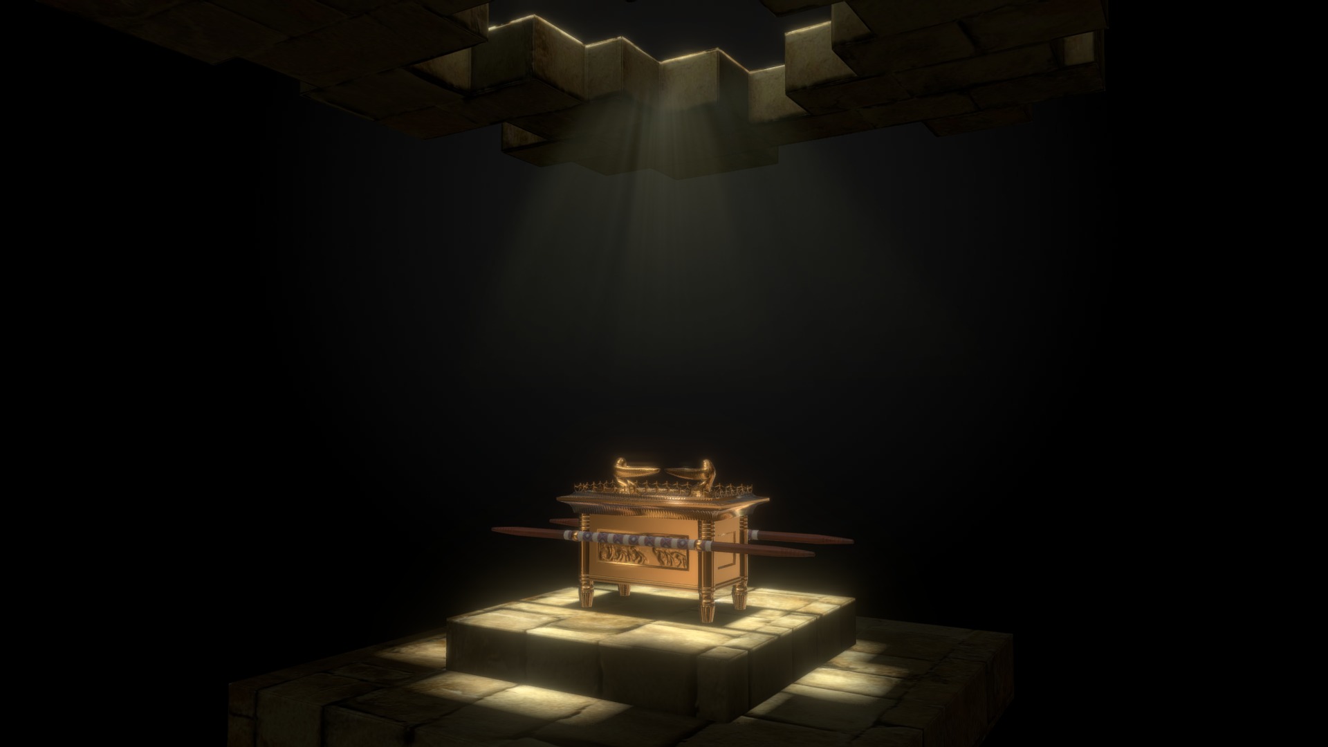 3D model Ark of the Covenant - This is a 3D model of the Ark of the Covenant. The 3D model is about a table with a light on it.