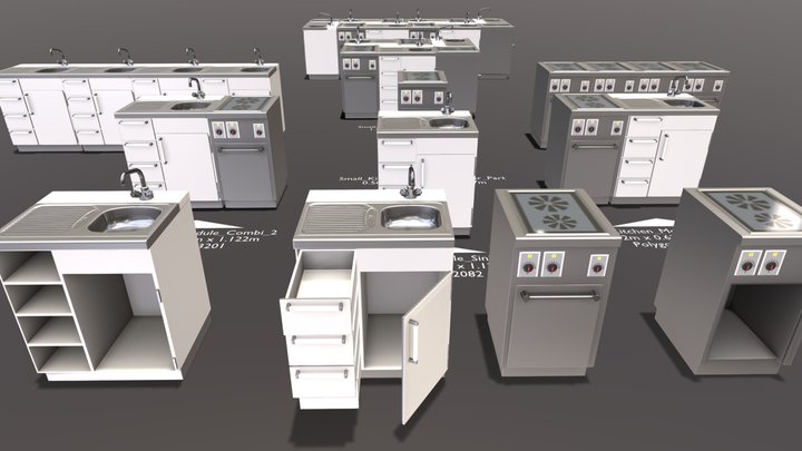 Small Kitchen Module (Low Poly) 3D Model