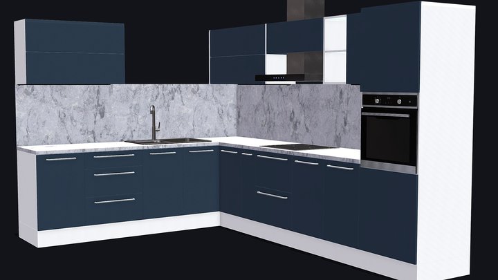 Kitchen Set Blue 3D Model