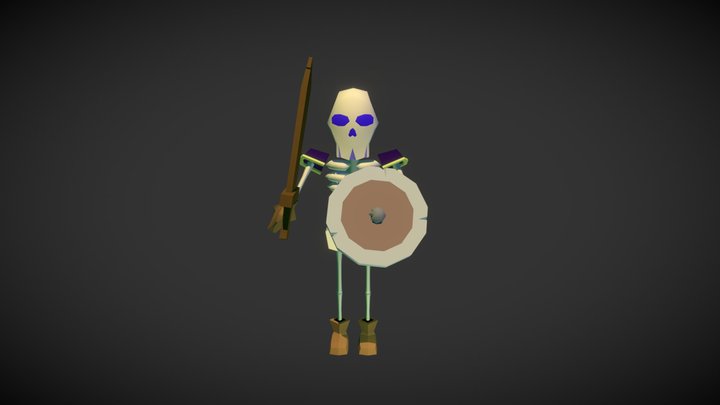 Skeleton with shield and wood sword 3D Model