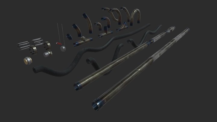 Modular Pipes - Sci-Fi Heat Metal 3D Model
