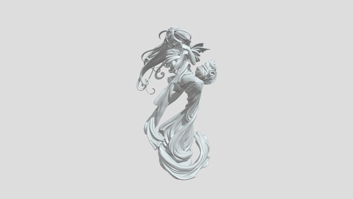 Anime-style woman figurine in flowing orange ro