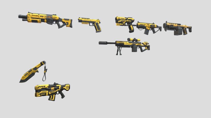 Low-poly Futuristic Cyberpunk Weapons – Modelo 3D gratuito STL