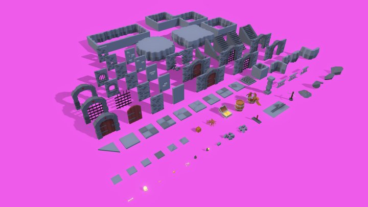 Free Modular Low Poly Dungeon Pack 3D Model