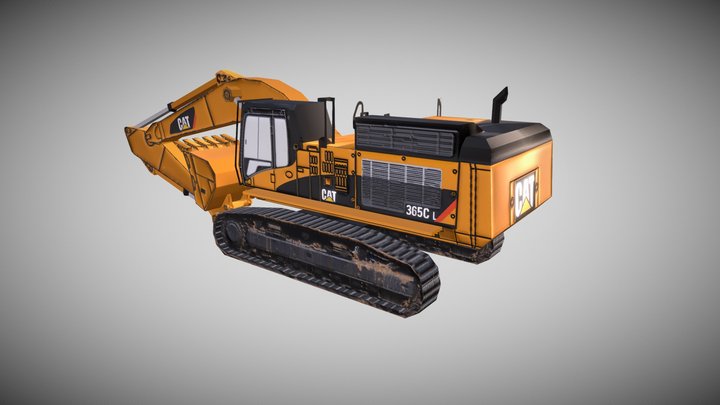 Animated Low Poly Excavator - Cat 365CL 3D Model