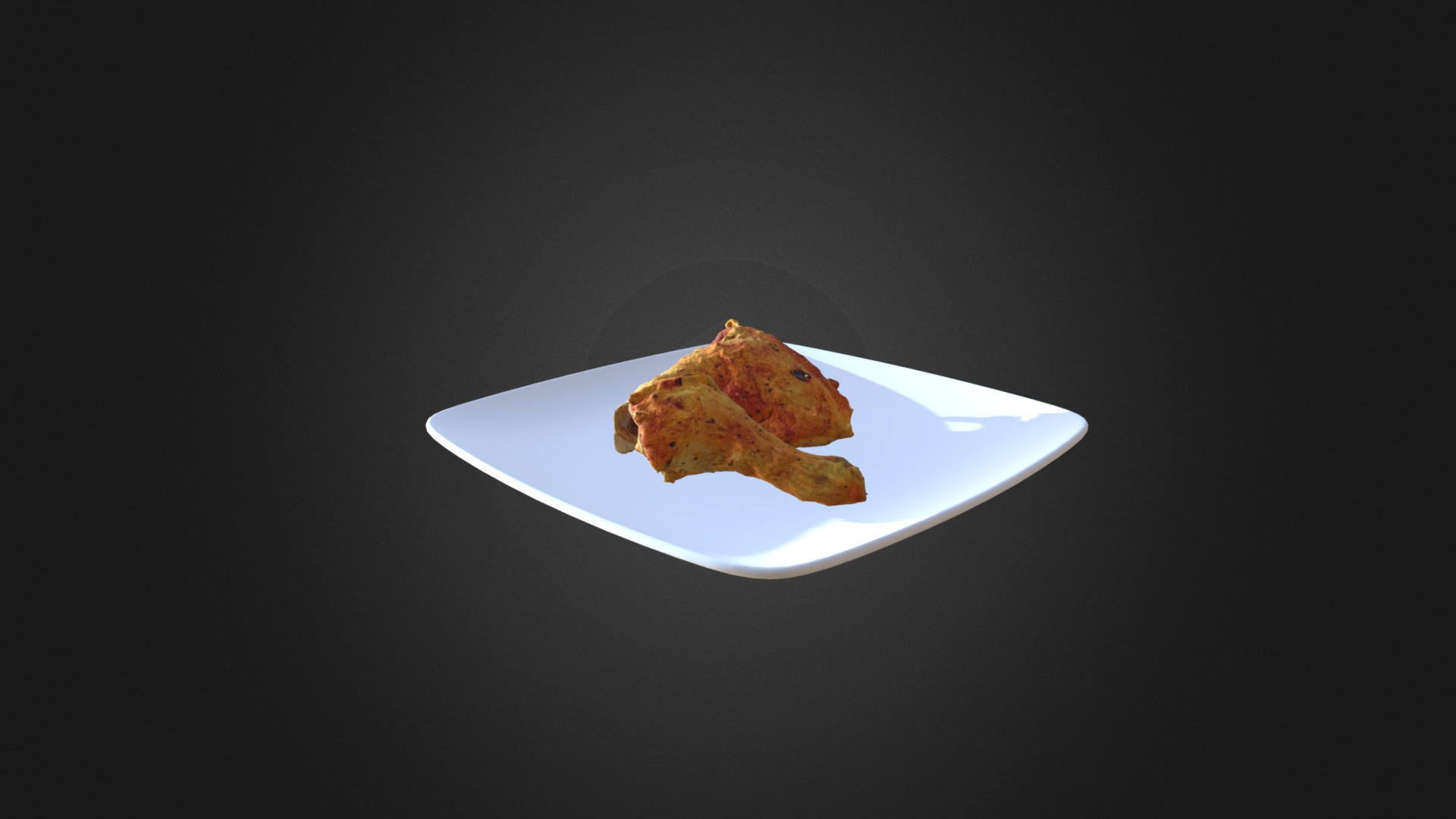 3D model Pan-fried chicken leg - This is a 3D model of the Pan-fried chicken leg. The 3D model is about a fish on a plate.