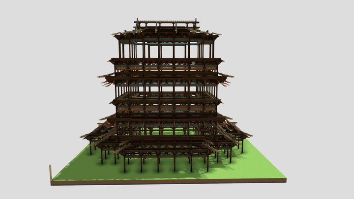 中式塔楼 3D Model