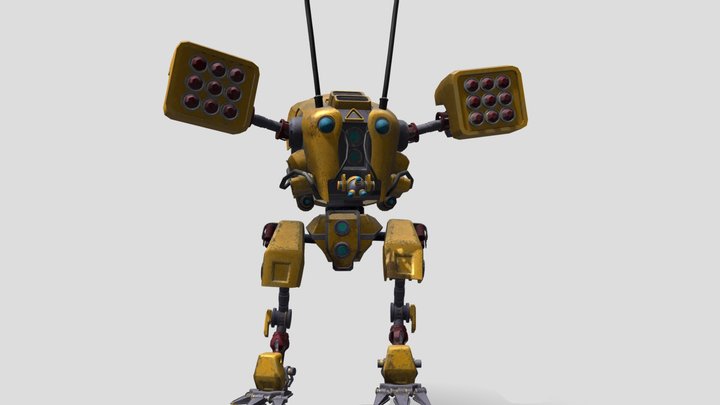 Insectoid Artillery Robot -Idle Animation 3D Model