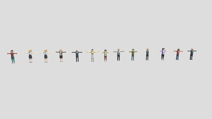 Low Poly Town characters v1 3D Model