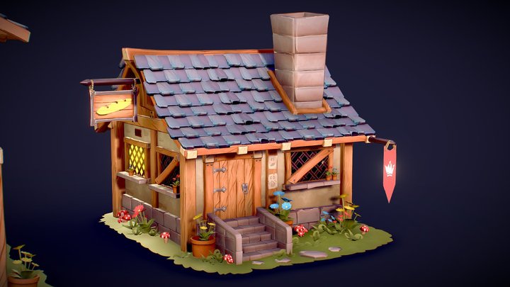 Stylized Houses | Made with 1 Material Only 3D Model