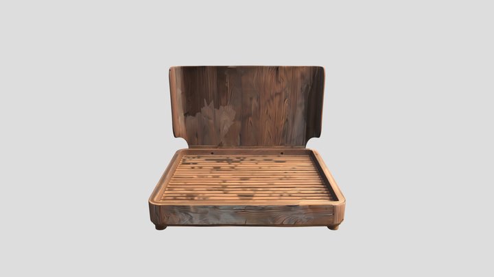 Wooden platform bed with headboard 3D Model
