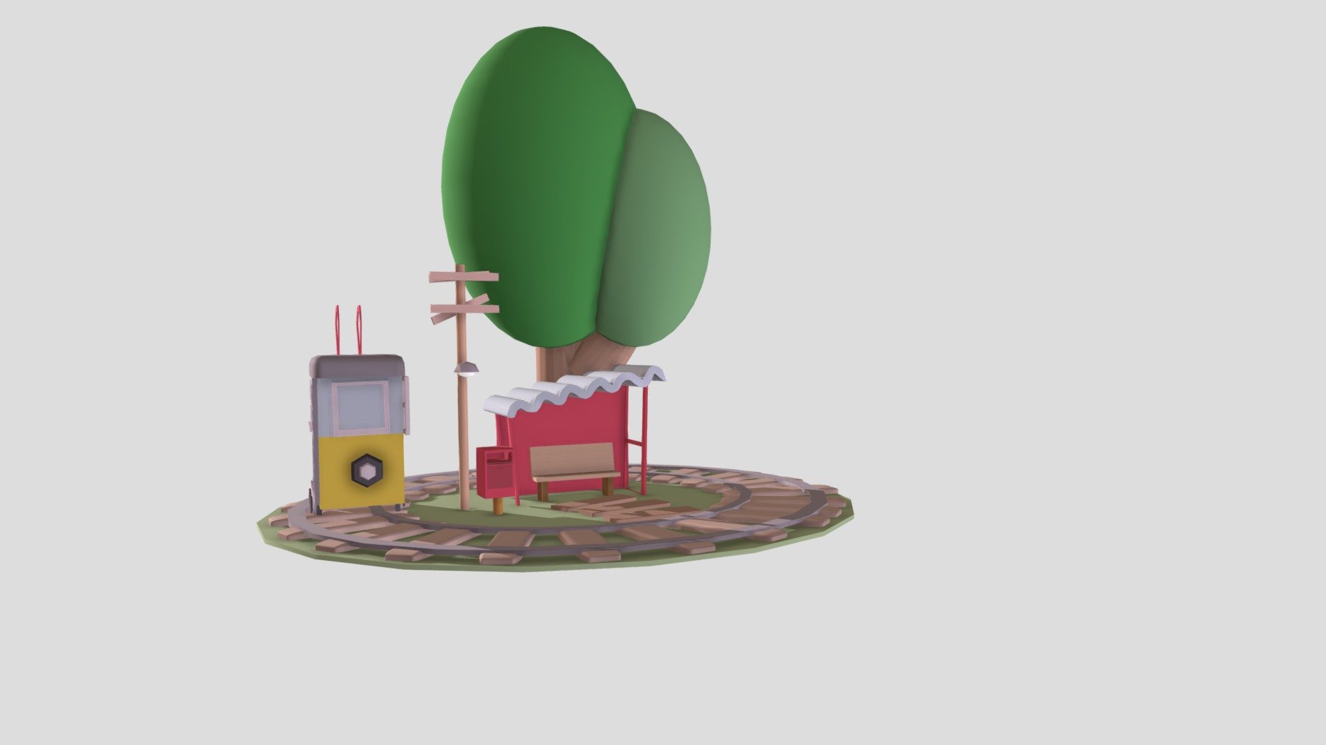 tree tram and a mailbox