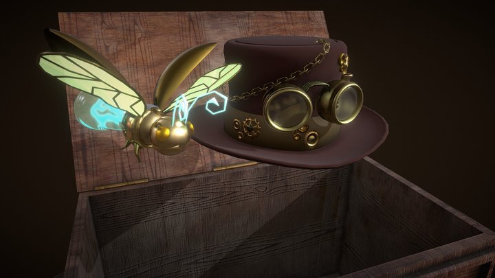 Steam Punk Pork-Pie Hat and Mechanical Firefly 3D Model