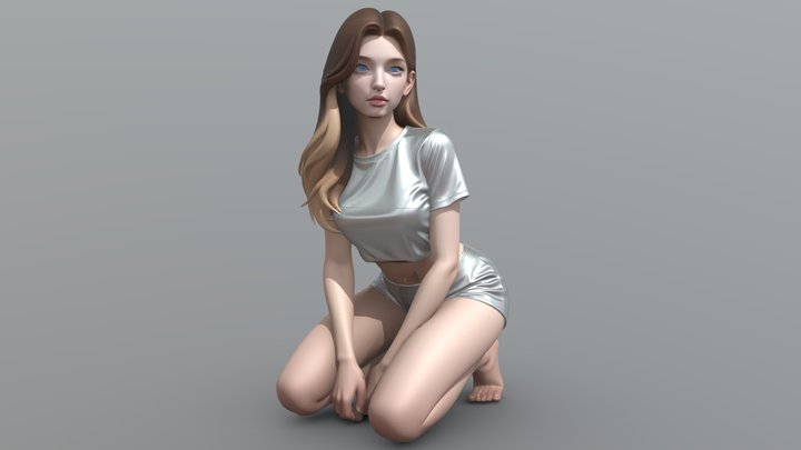 Young woman crouching 3D Model