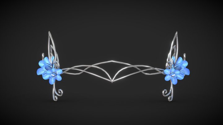 Elven Crown with fowers / Tiara Diadem -low poly 3D Model
