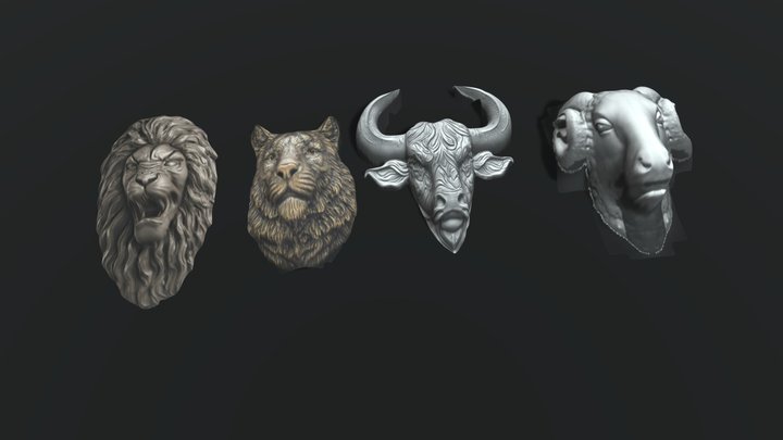 Lion,bull,tiger,goat head – Modèle 3D gratuit STL