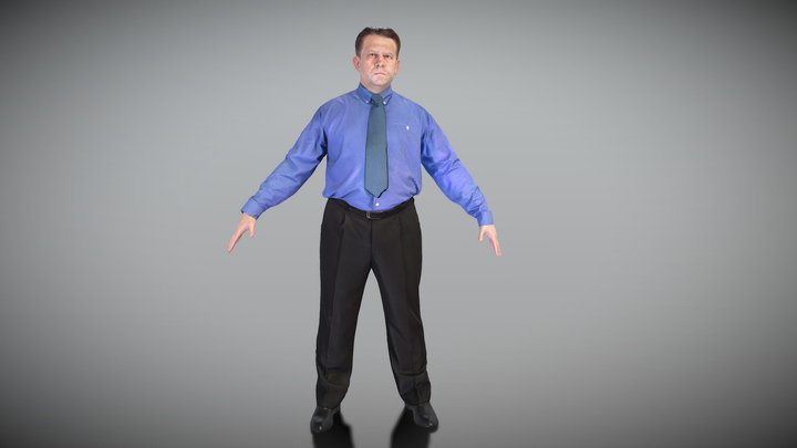 Businessman in blue shirt and tie in A-pose 387 3D Model