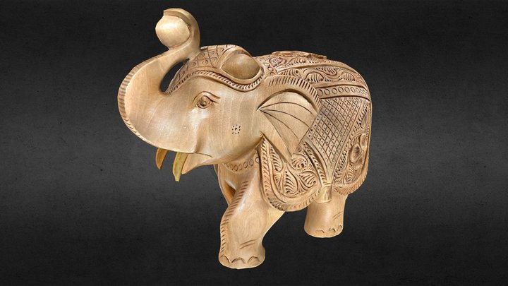 Hand carved wooden elephant - HQ 3D Model