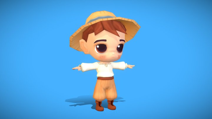 Chibi Stylized Farmer Nendoroid (Hand Painted) 3D Model