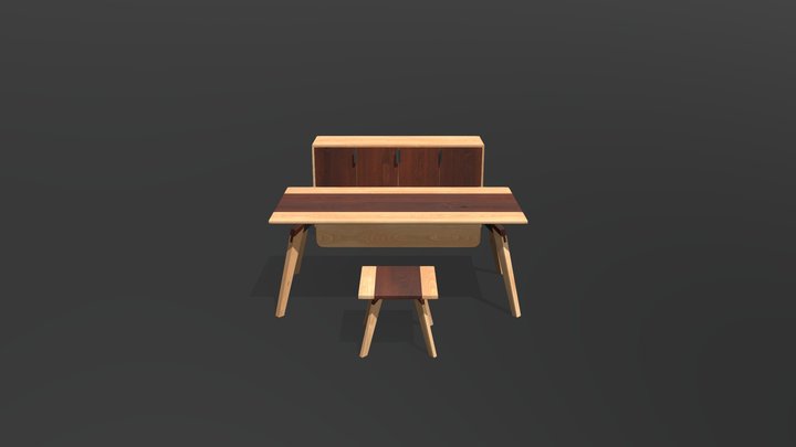 Two-Tone Office Furniture Set 3D Model