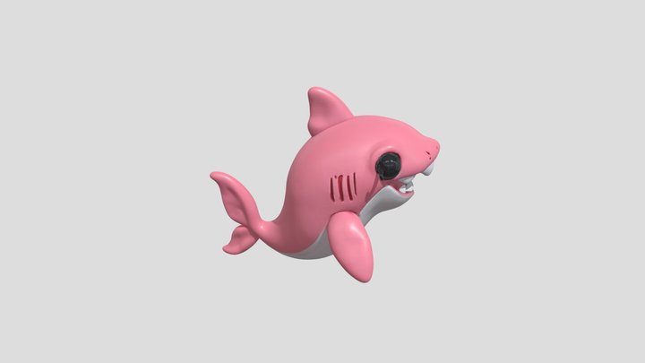 Cute pink shark cartoon style 3D Model
