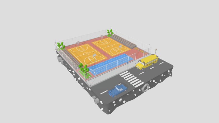 Basketball Court Low Poly 3D Model