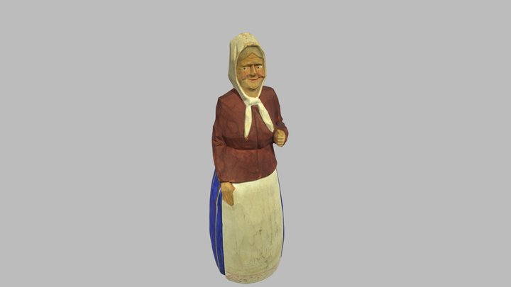 Hand painted old Woman wooden sculpture 3D Model