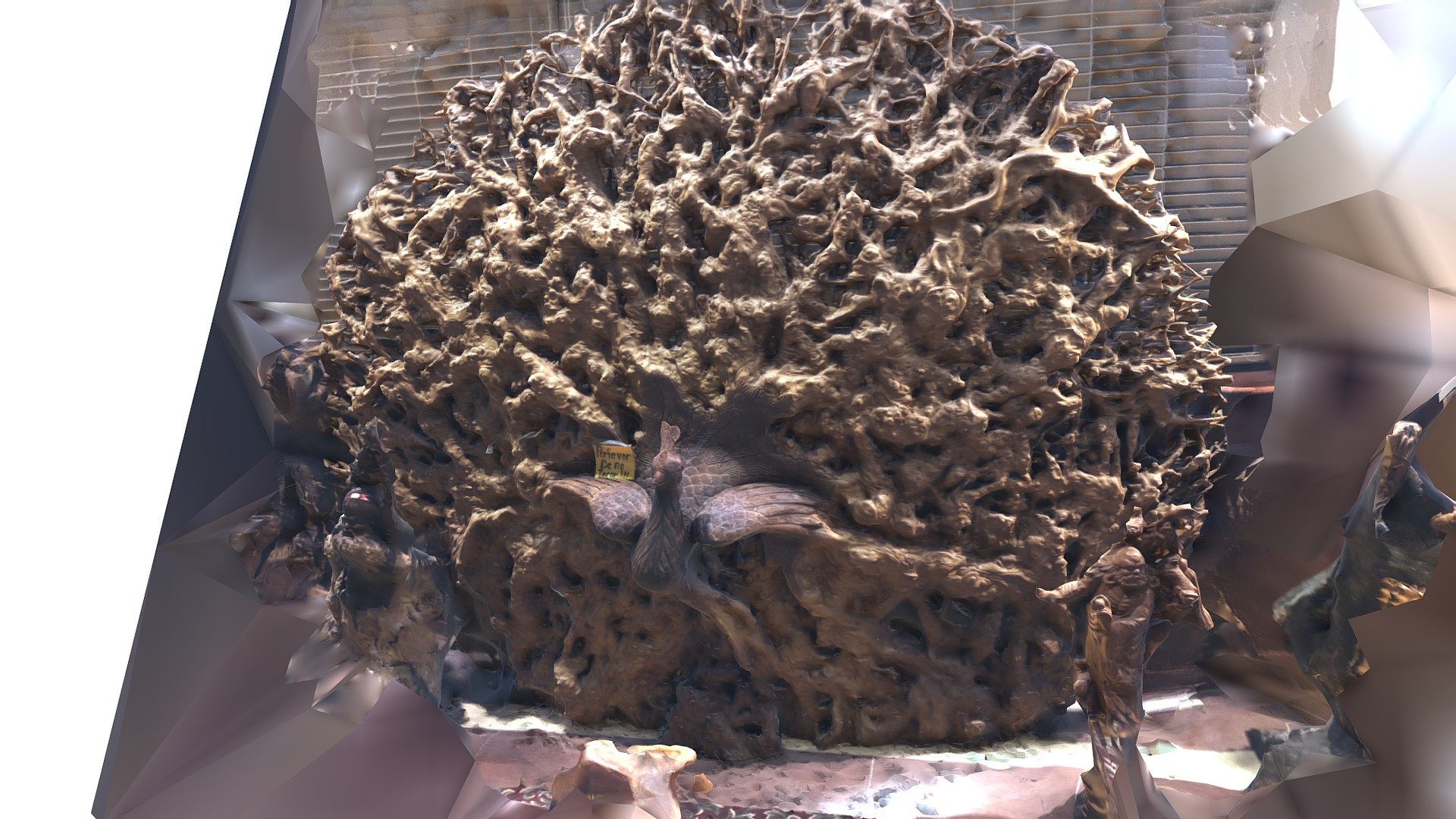 Carved Tree Root System (Wooden Peacock Statue)