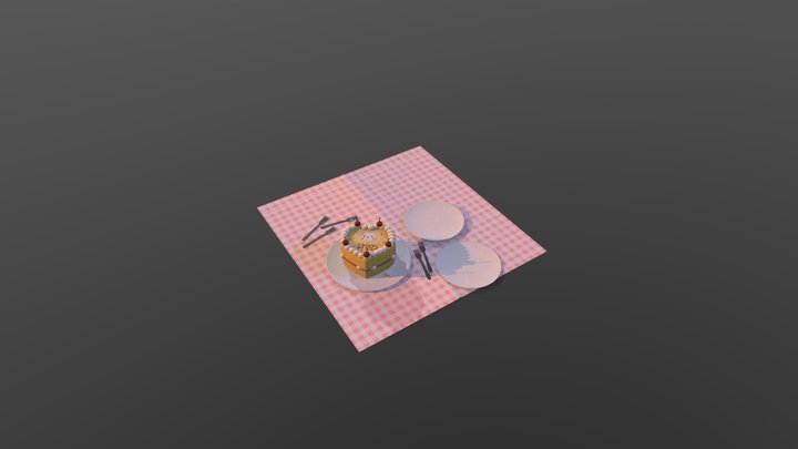 Low Poly Birthday Cake Scene 3D Model