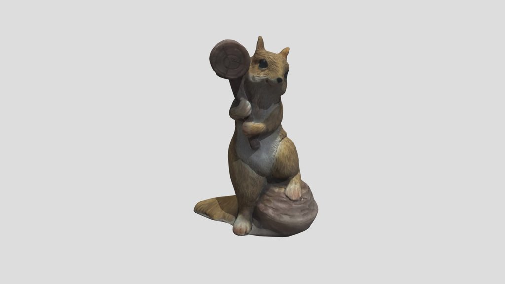OBJ棕白松鼠雕像，手持小锤子 Squirrel statue holding a hammer