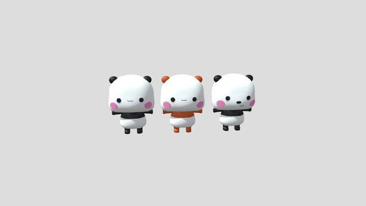 Three Cute Pandas 3D Model