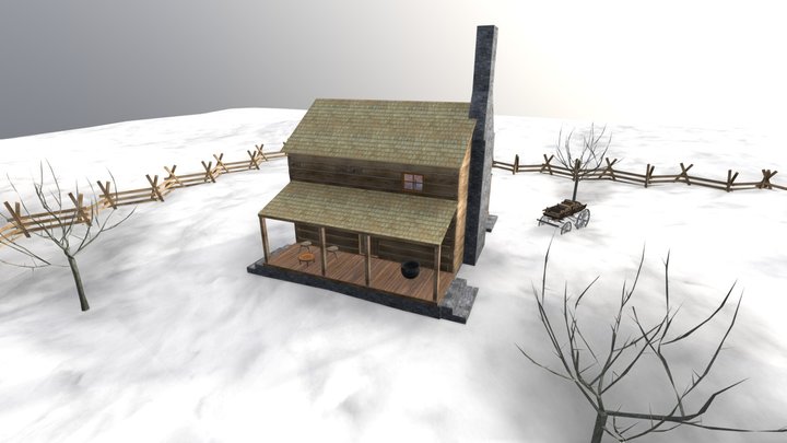 John Phillips Log Cabin circa 1800 3D Model