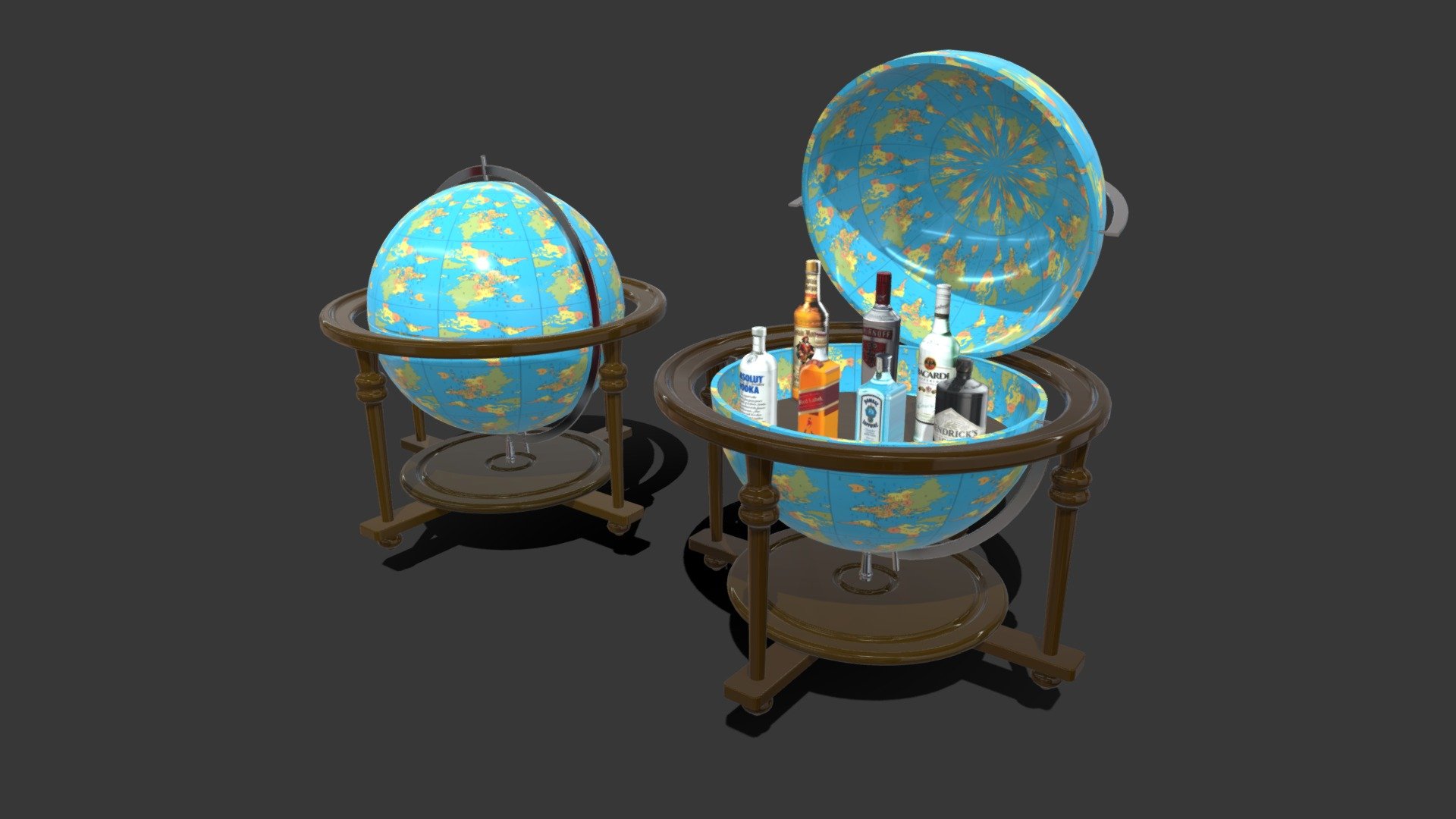 Globe with bottles