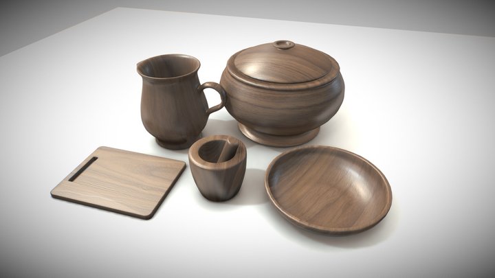 Kitchen woodenware objects 3D Model