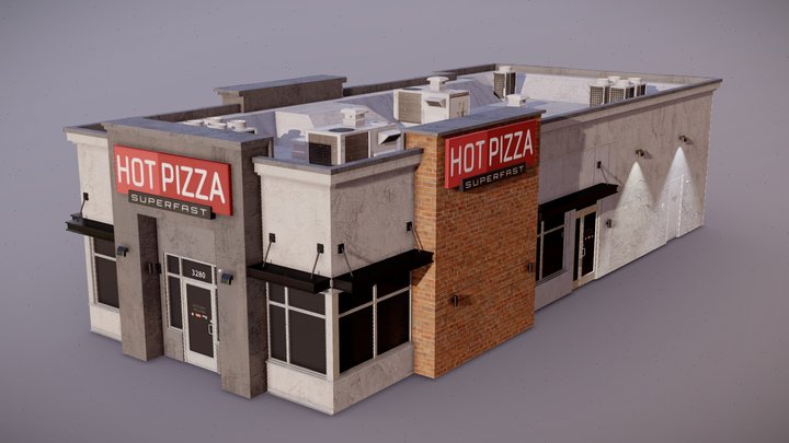 Urban Building - Pizza Restaurant 3D Model