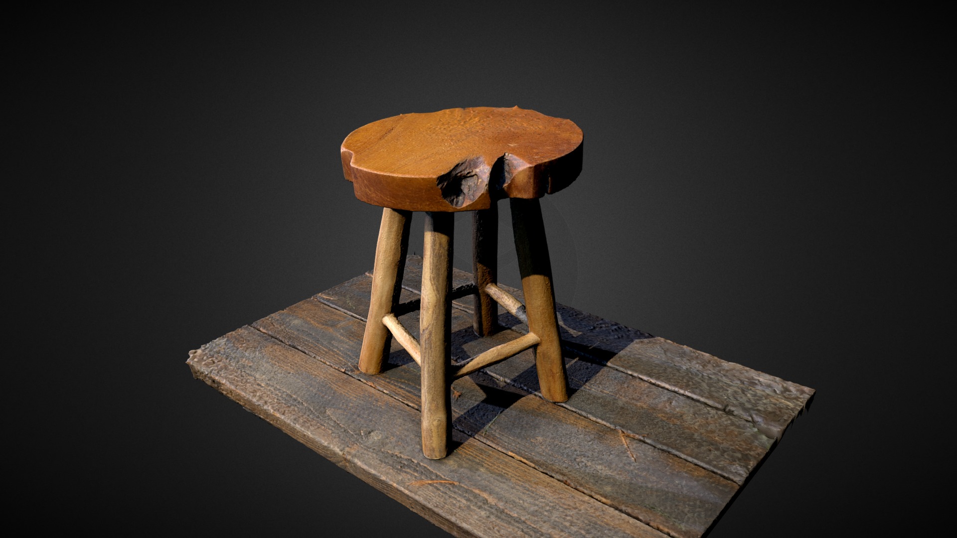 3D model Tabouret - This is a 3D model of the Tabouret. The 3D model is about a wooden chair with a table and a cat on it.