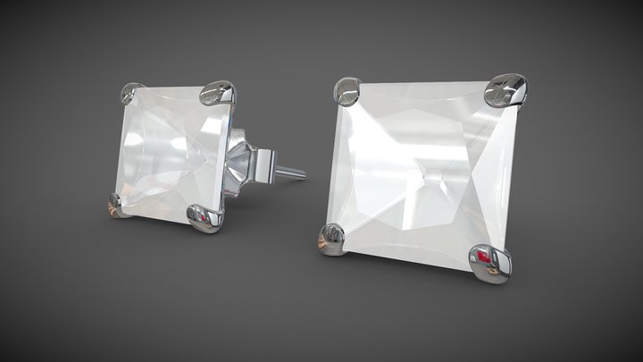 Silver earring (White-square) - arete en plata 3D Model