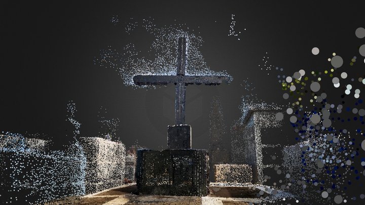 Cross in the midle of cemetery 3D Model