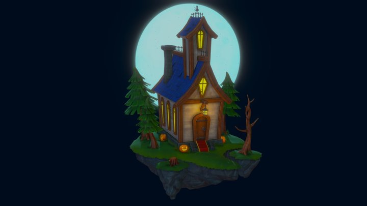 Stylized Haunted House Diorama 3D Model
