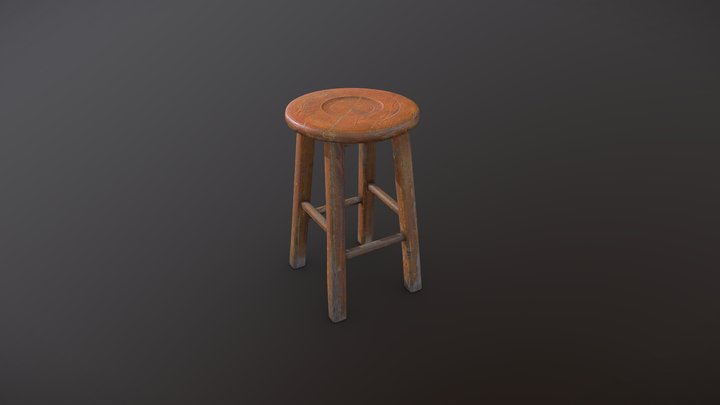Worn wooden stool 3D Model