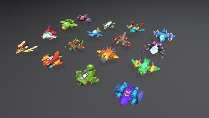 Low Poly Fly Battle Airplanes Assets Pack 3D Model