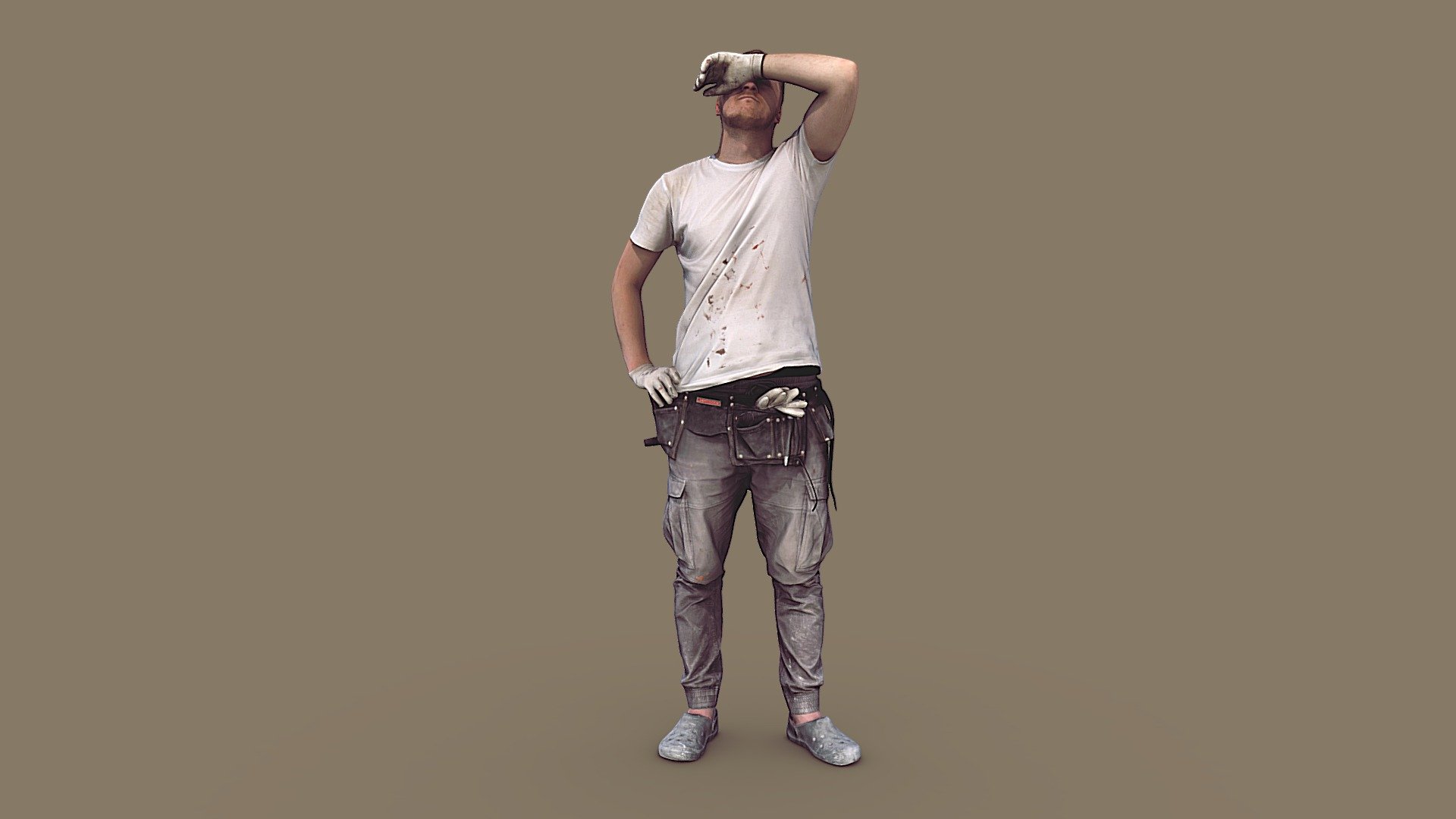 Worker in a White T-shirt Wipes Sweat - 3D model by kanistra [32bfa3b ...