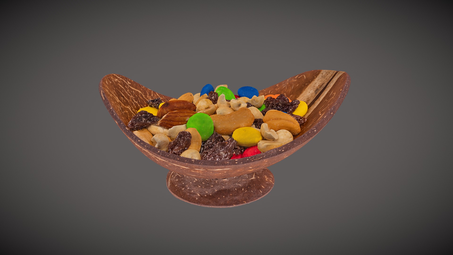 3D model Swiss Mix Trail Mix - This is a 3D model of the Swiss Mix Trail Mix. The 3D model is about a bowl of candy.