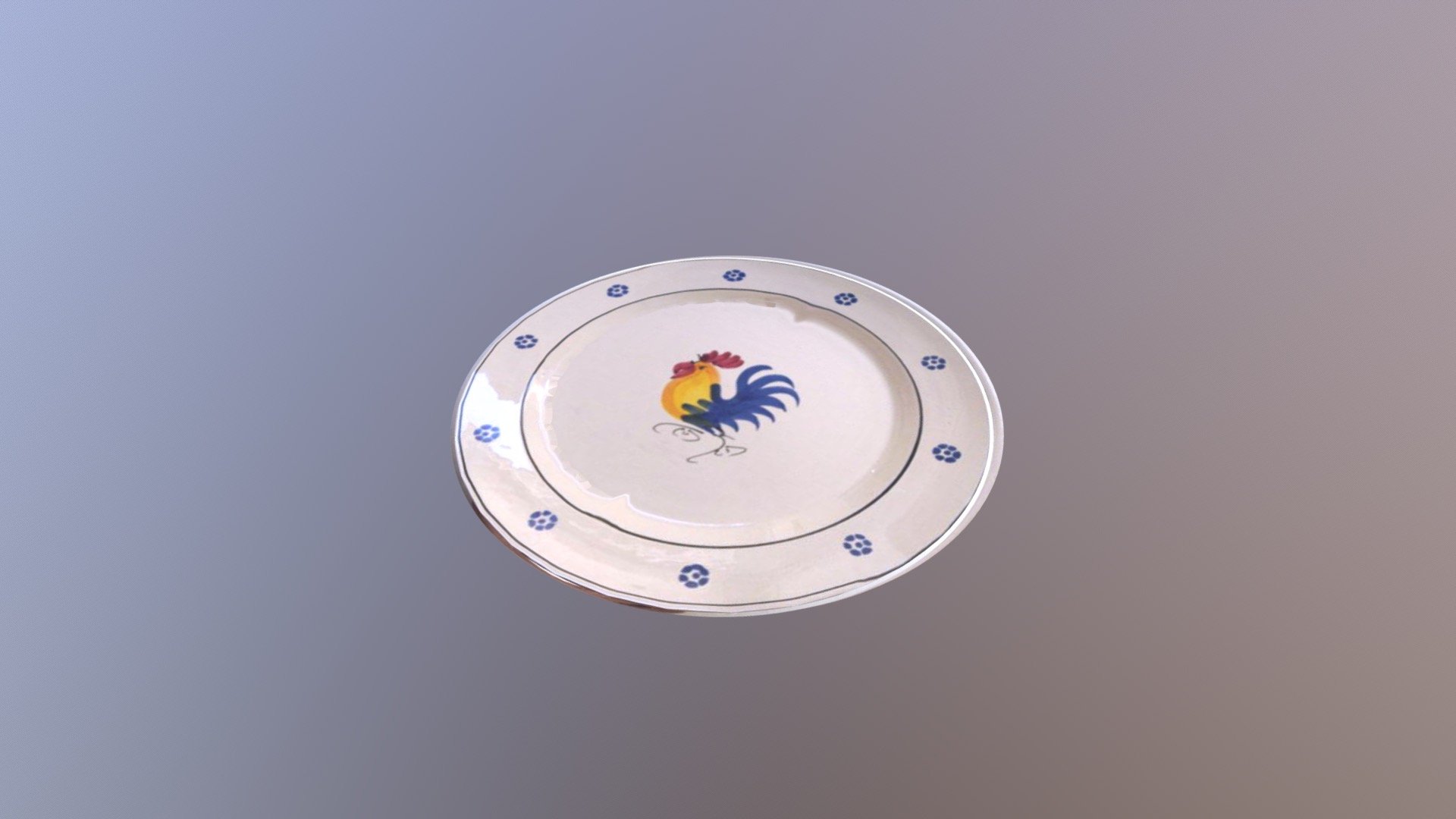 Piatto Con Galletto E Fiori Blu
