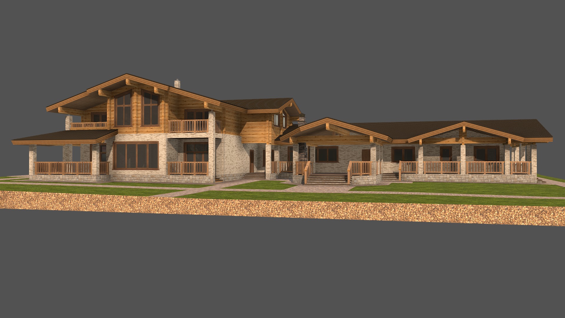 3D model Жилой комплекс - This is a 3D model of the Жилой комплекс. The 3D model is about a house with a lawn and a fence around it.